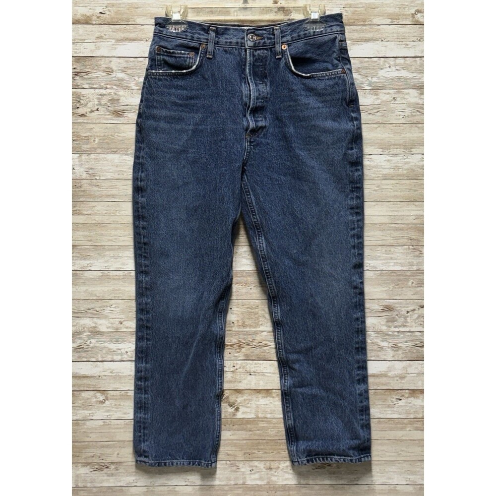 Agolde Riley High Rise Straight Crop Jeans Air Blue Wash Button Fly Size 27